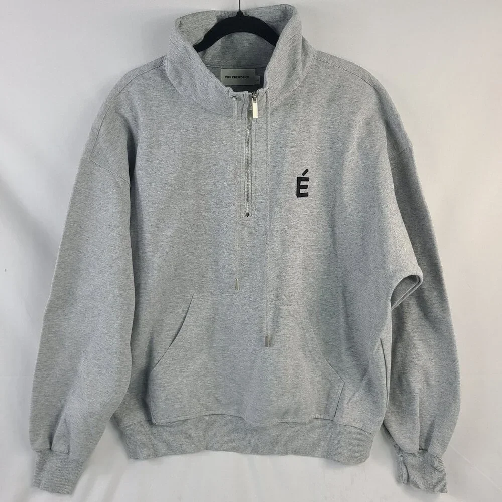 Pre Preworks Gray Half-Zip Pullover Sweatshirt With Embroidered É Logo Size L - Picture 3 of 8